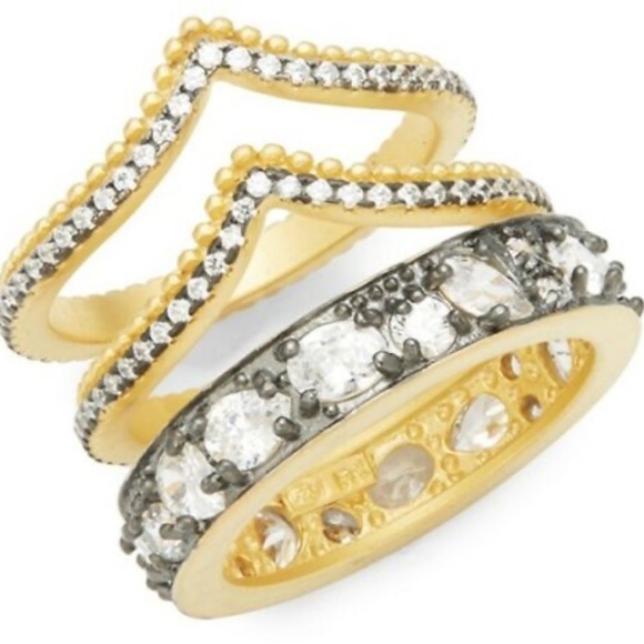 Freida Rothman Jewelry - Freida Rothman Sterling Silver Crystal Gilded Stack Rings
